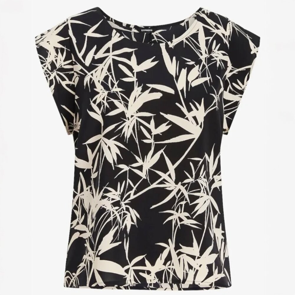 EXPRESS Tropical Print Scoop Neck Gramercy Tee Size L